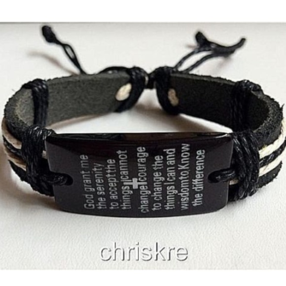 Ubranded Jewelry - Serenity Prayer Bracelet Shamballa Black Leather